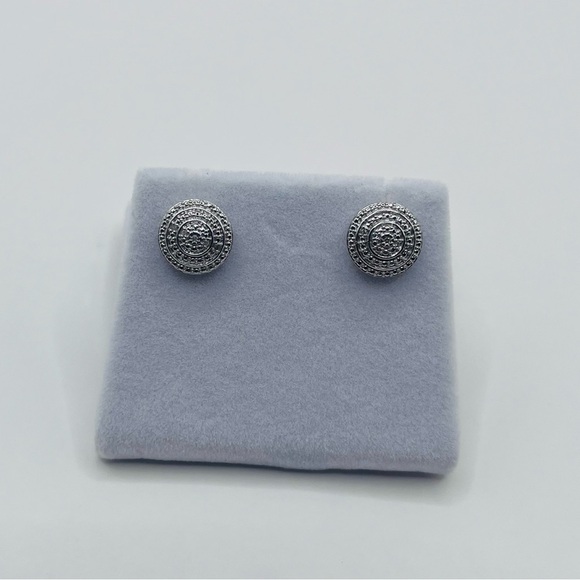 Round Sterling Silver Studs with Natural Diamond Accent - Picture 6 of 6